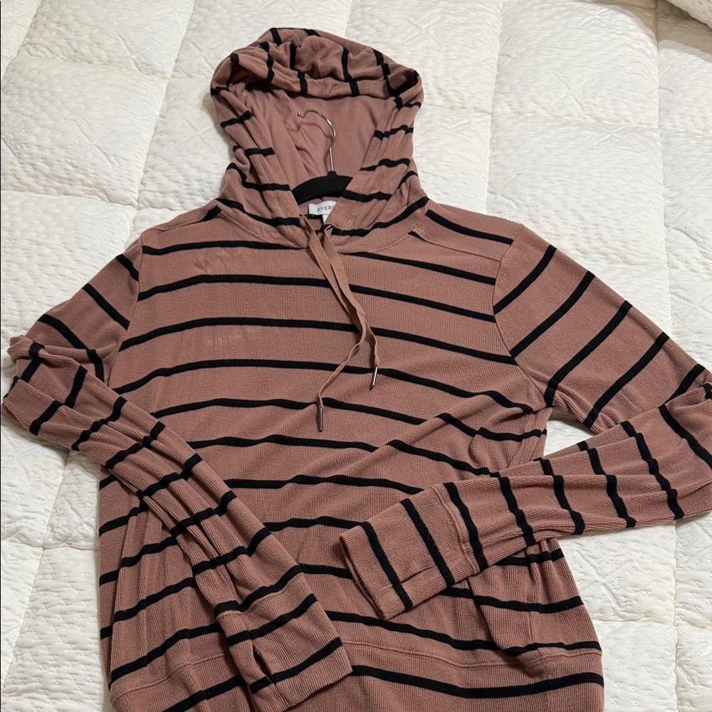 Evereve Mauve Pink and Black Striped Long Sleeve Hoodie